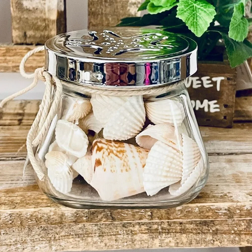 NWT GC Naturals VANILLA COCONUT scented seashells Decorative Glass Aroma Jar